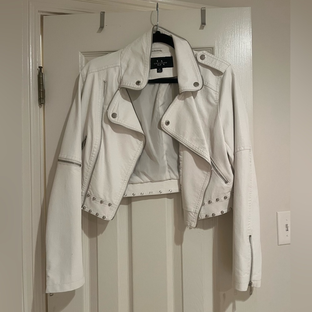 White Cropped Leather Jacket
